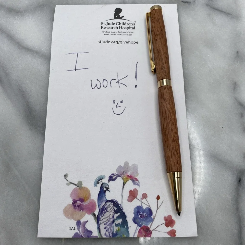 Elegant Slimline Handmade Wooden Ball Point Twist Blue Pen W/ Gold Plated Trim